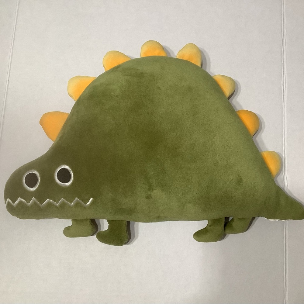 Green Dinosaur Plush Pillow with Yellow Spikes